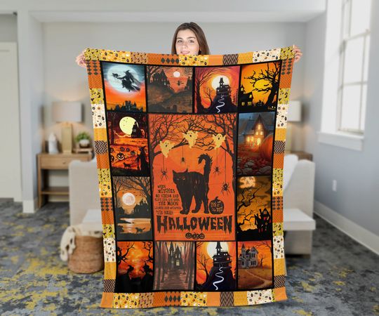 Discover Vintage Halloween Black Cat Woven Throw Blanket: Retro Tapestry