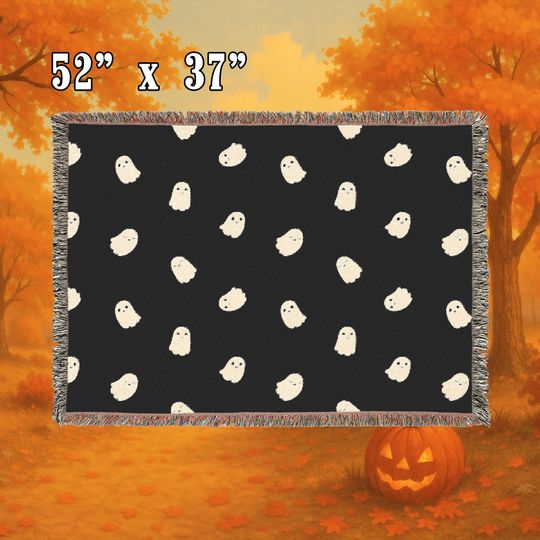 Discover Ghost Woven Blanket: Halloween Decor, Soft Cotton Throw