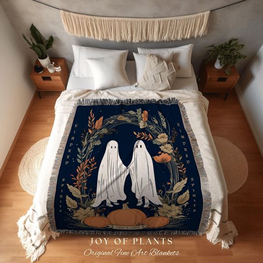 Discover Couples Blanket 'Kindred Spirits' Custom Tapestry Woven | Personalized Ghost Blanket Anniversary Gift for Goth Couple | Halloween Blanket |