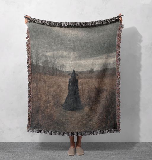 Discover Dark Witch Silhouette Woven Blanket 100% Cotton, Witchcraft Woven Blanket, Spooky Witch Woven Blanket, Halloween Witch Woven Blanket Gothic
