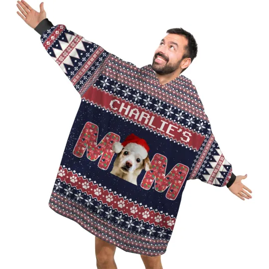 Discover Personalized Pet Blanket Hoodies, Custom Pet Mom Ugly Christmas Blanket Hoodie