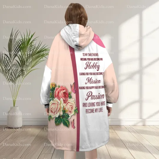 Discover Personalized To My Sweetheart Blanket Hoodie, Custom Pink Roses Valentine's Gift