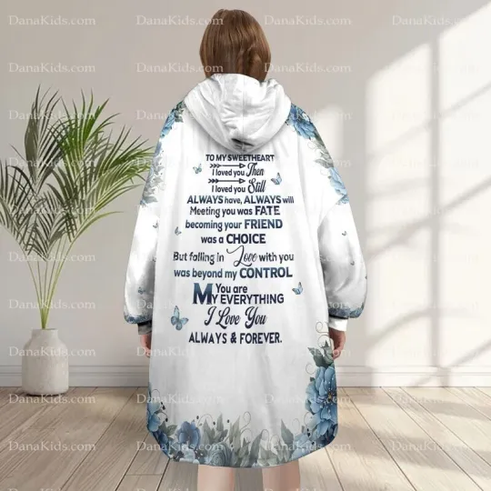 Discover Personalized Sweetheart Blanket Hoodie, Custom Butterfly Floral Blanket Hoodie