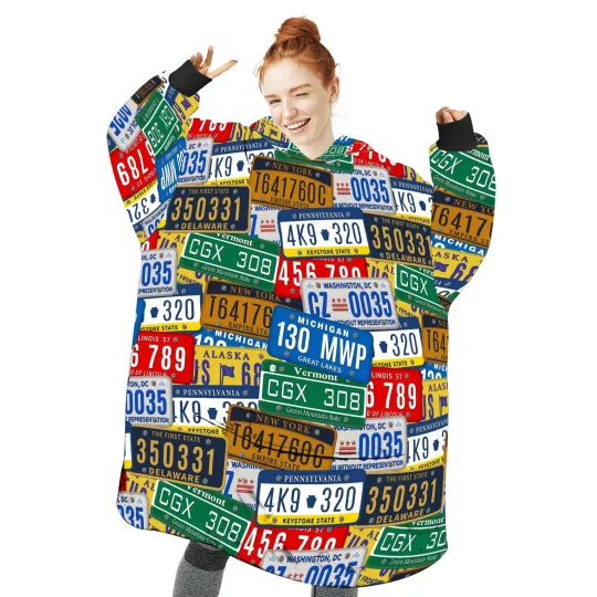 Discover Personalized Blanket Hoodies, Retro License Plate USA Map Oversized Blanket Hood