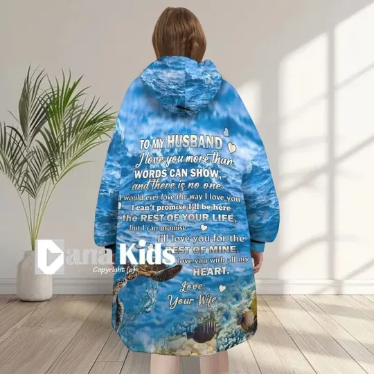 Discover Personalized Ocean Turtle Husband Blanket Hoodie, Husband Message Blanket Hoodie