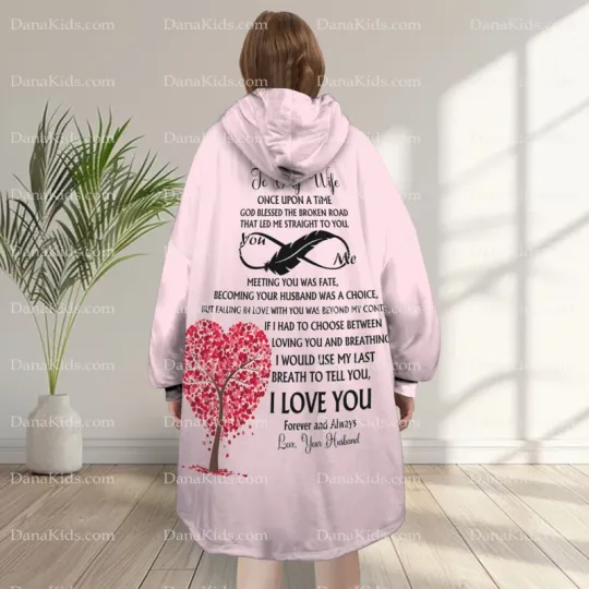Discover Personalized Wife Valentine's Blanket Hoodie, Custom Heart Tree Hoodie Blanket