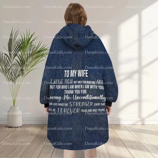 Discover Personalized To My Wife Hoodie Blanket, Custom Denim Valentine Blanket Hoodie