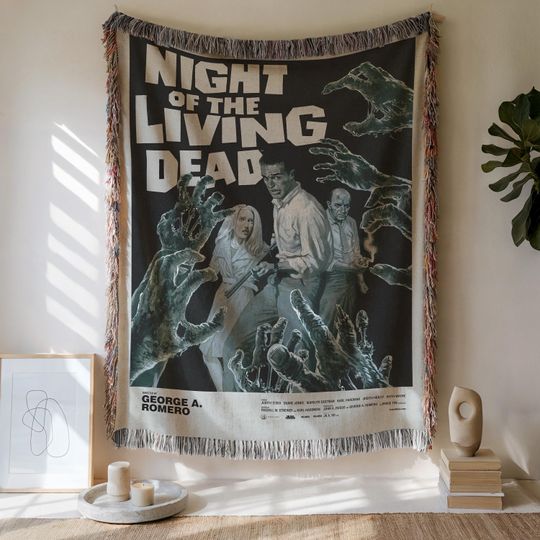 Discover Vintage Night of the Living Dead Woven Blanket , Zombie Horror Throw, Classic Halloween Tapestry Blanket, Retro Movie Decor, Cinephile Gift