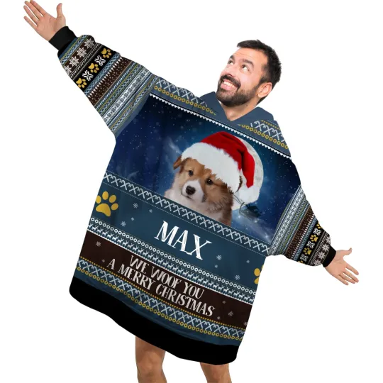 Discover Personalized Pet Blanket Hoodies, We Woof You A Merry Christmas Blanket Hoodie