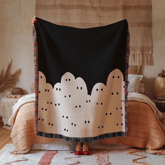 Discover Ghost Family Halloween Blanket  Minimalist Black & White Woven Throw, Spooky Fall Decoration, Dark Western Cabin Style, Haunted Home Gift