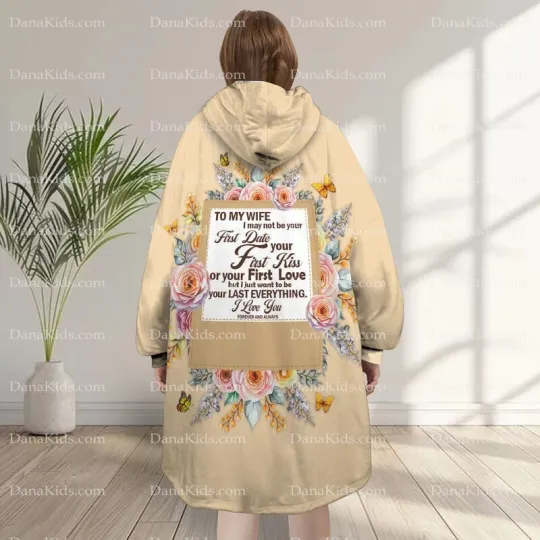 Discover Personalized Floral To My Wife Blanket Hoodie, Custom Valentine Blanket Hoodie