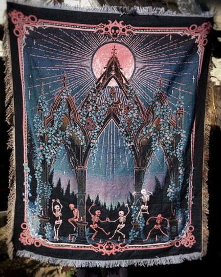 Discover Gothic Dark Academia Style Jacquard Woven Blanket, Spooky Throw Blanket for Cottagecore Home Decor