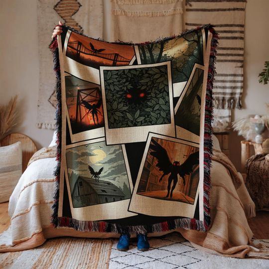 Mothman Woven Blanket: Cryptid Gothic Home Decor Tapestry