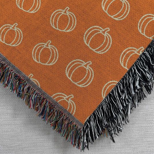 Pumpkin Throw Blanket, Fall Woven Blanket, Retro 90s Y2K Halloween Decor, Cozy Couch or Reading Nook Blanket, Warm Boho Baby Blanket Nursery