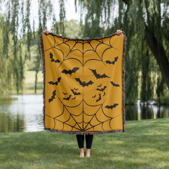 Halloween Spiderweb Blanket Vintage Spooky Season Halloween Woven Throw Blanket, Vintage Woven Couch Tapestry, Halloween Decor Gift Blanket