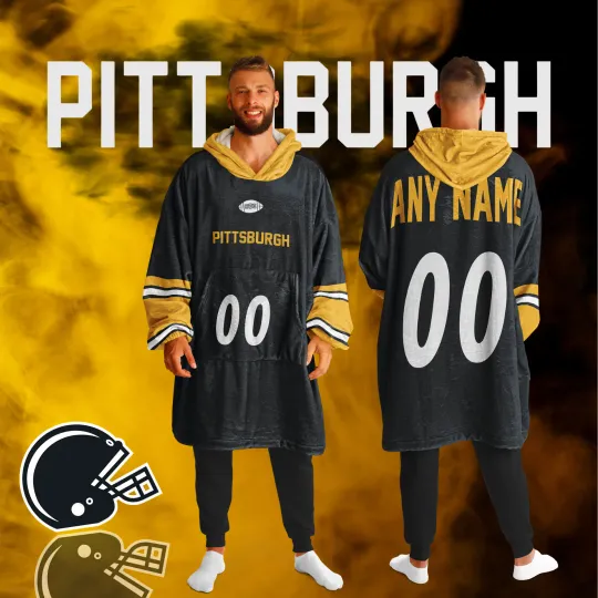 Discover Personalized Pittsburgh Unisex Adult Hoodie Blanket | Football Wearable Blanket