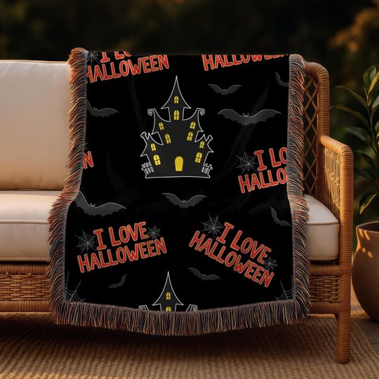 Discover I Love Halloween Woven Blanket: Haunted House Spooky Throw