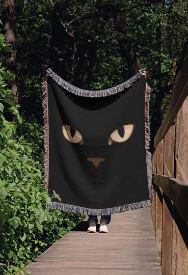 Discover Black Cat Eyes Woven Throw Blanket, Gothic Halloween Blanket, Spooky Cat Decor, Witchy Cat Blanket Gift, Haunted Cozy Gothic Home Accent