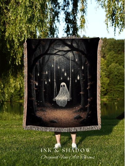 Discover Forest Ghost Tapestry Blanket | Fall Aesthetic Vintage Ghost Art Woven Tapestry Halloween Decor Dark Academia Wall Art Ghost Blanket Woven