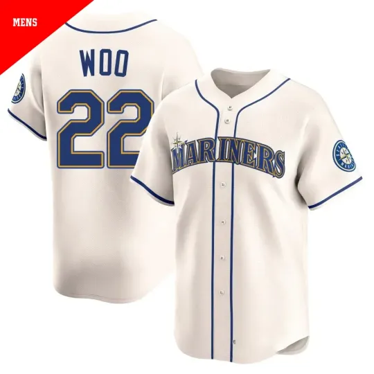 Discover ＃22 Bryan Woo Ma ri ners Cream Baseball Jersey S-6XL US1467