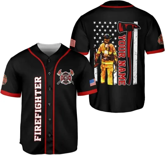 Discover Personalized Firefighter Baseball Jersey T-shirt For men Women S-4XL US1287
