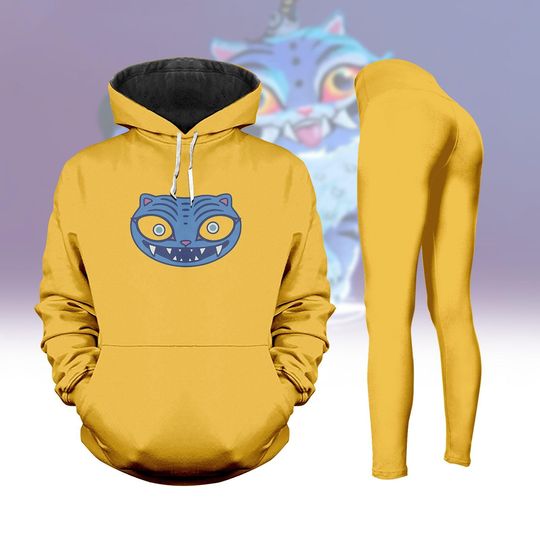 Kpop Demon Hunters Zoey Women Yellow Derpy Tiger Hoodie Cosplay Costume, Zoey Leggings, Huntrix Saja Girls Shirt,Halloween Gift For Her