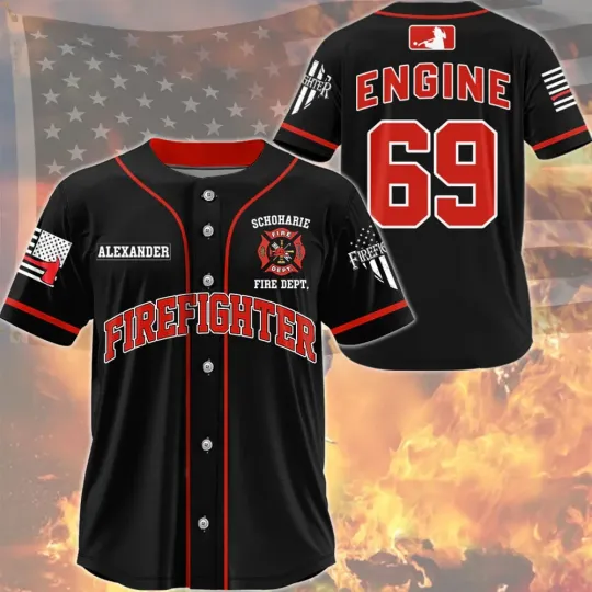 Discover Firefighter Baseball Jersey Custom Dept Name Number US1289