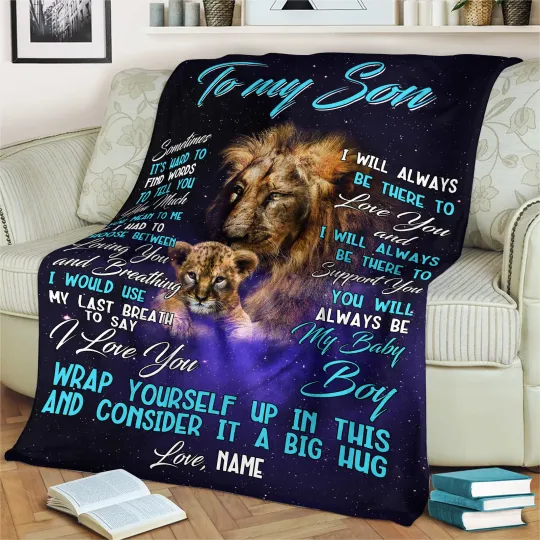 Discover Personalized To My Son Lion Blanket From Mom & Dad Custom Name Blanket For Son