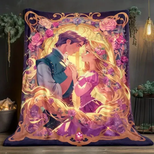 Rapunzel Princess And Flynn Rider Tanged Couple Fleece & Sherpa Blanket
