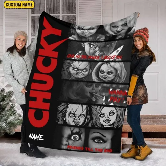 Personalized Horror Chucky And Tiffany Serial Killers Halloween Blanket