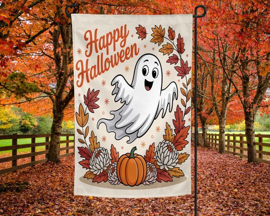Happy Halloween Ghost  , Fall Garden Flag, Fall  , Fall Sublimation Designs,  Designs, Retro Halloween, Spooky Season