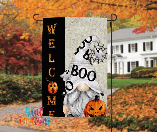 Discover Boo Gnome Welcome Garden Flag | Halloween Flag | Spooky Cute Outdoor Decor | Ghost Pumpkin Porch Flag | Fall Halloween Garden Flag | YF32
