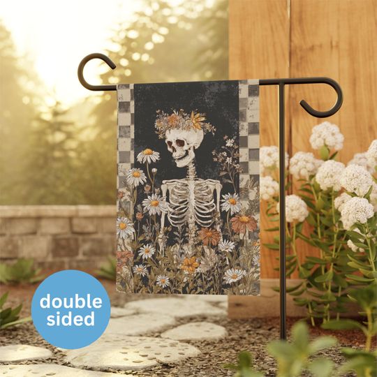 Discover Boho Skeleton Garden Flag, Halloween Fall Outdoor Decor, Spooky Boho Floral Yard Flag, Rustic Autumn Porch Decoration, Ghost Lawn Sign