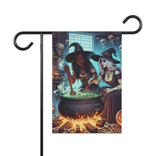 Discover Halloween Bones Skeleton Cooking Witches Pumpkin Garden Flag Spooky Primitive Decorations Art House Banner Exterior Decor Scary Holiday