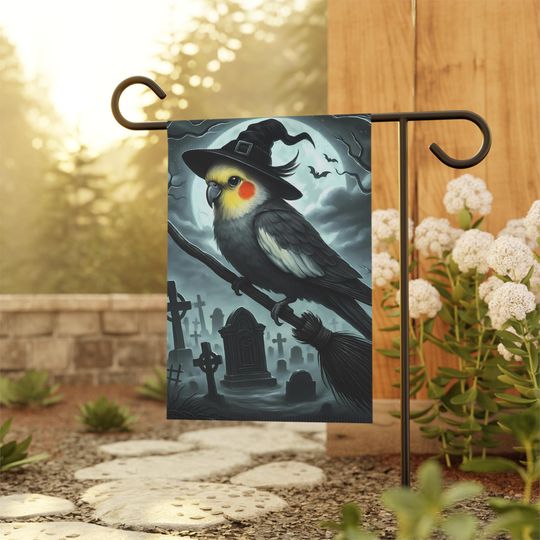 Discover Halloween Garden Flag with Cockatiel Witch