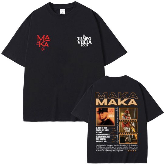 Discover Rapper Maka El Tiempo Vuela 2025 Tour Double Sided Print T-shirts Aura Graphic Tshirt Men Women Hip Hop Fashion Music T Shirts