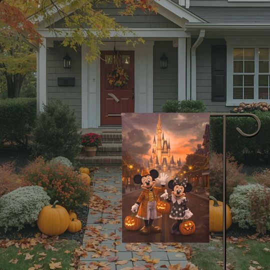 Discover Mickey Halloween Garden Flag, Vintage Disney Pumpkin Yard Flag, Minnie Mouse Outdoor Halloween Decor, Spooky Fall House Banner