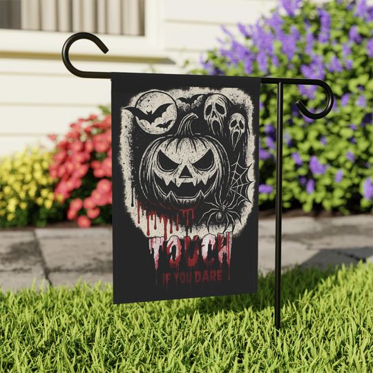 Discover Halloween Yard Sign, Spookie Garden Flag, 'Touch if You Dare' Scary Outdoor Garden Banner, Eerie Holiday Decor
