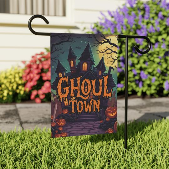 Discover Halloween Yard Sign, Spookie Garden Flag, 'Ghoul Town' Scary Outdoor Garden Banner, Eerie Holiday Decor