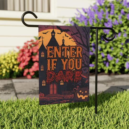 Discover Halloween Yard Sign, Spookie Garden Flag, 'Enter if You Dare' Scary Outdoor Garden Banner, Eerie Holiday Decor