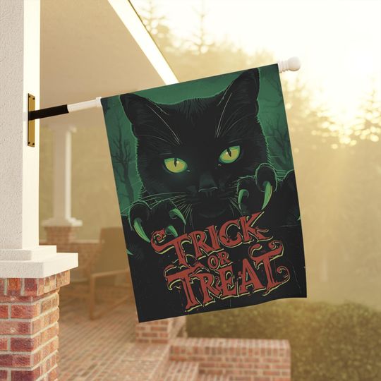 Trick or Treat Halloween Yard Sign, Spookie Garden Flag, Scary Black Cat Outdoor Garden Banner, Eerie Holiday Decor, Fierce Black Cat