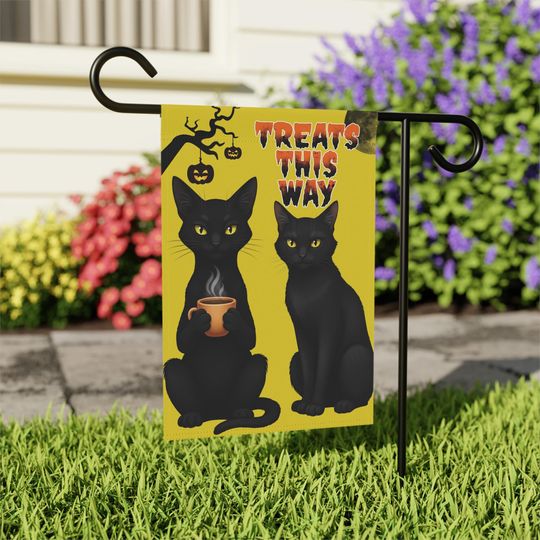 Discover Black Cats Halloween Yard Sign, Spookie Garden Flag, Treats This Way, Scary Outdoor Garden Banner, Eerie Holiday Decor, Trick or Treat Sign