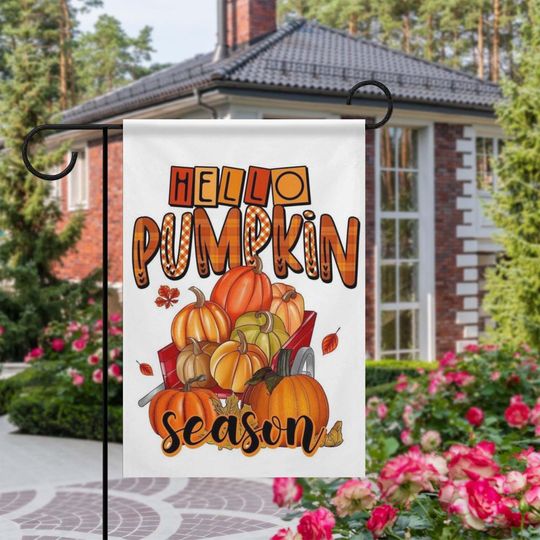 Discover Hello Pumpkin Season Garden Flag,Fall Season Outdoor Decor,Spooky Floral Yard Flag,Neutral Autumn Porch Decoration,Ghost Lawn Sign,Halloween