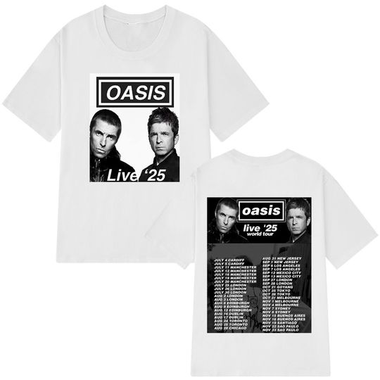 2025 Oasis World Tour Vintage Print Tees Short Men Women Hip Hop Rock Music T-shirts Punk Streetwear T Shirts Casual Loose Tops