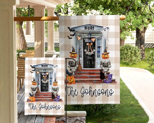 Custom Halloween Front Door Decoration Yard Welcome Home Sign Display Garden Flag Family Gift Autumn Home Decor Outdoor Accent Porch Design