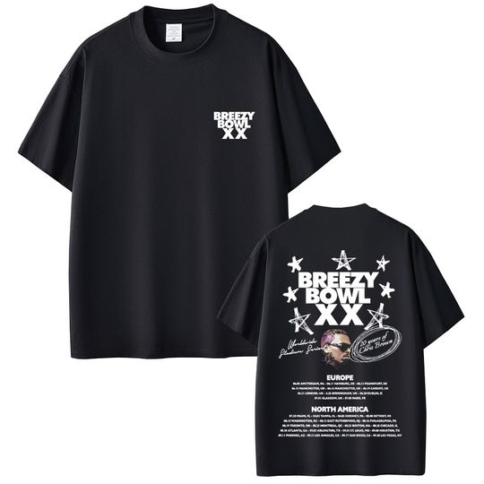 Discover Hot Sale New Chris Brown Breezy Bowl XX Tour 2025 T Shirt Men Women Hip Hop Pop Music T-shirts Men's Fashion Rap Retro T Shirts