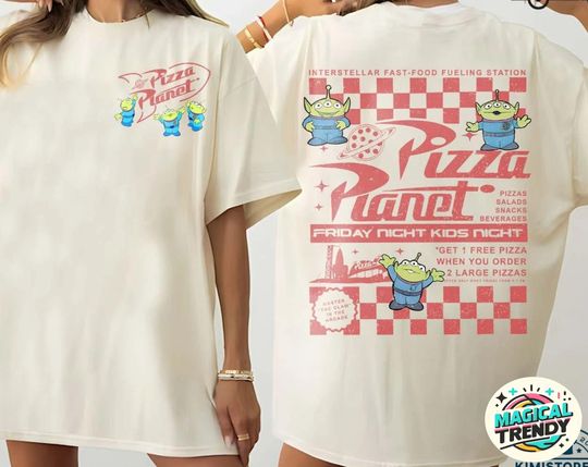 Discover Pizza Planet Toy Story 2 Sided Shirt, Pizza Planet Tee, Disney Trip, Disney Toy Story Aliens Comfort Colors Shirt, Toy Story Family Shirts