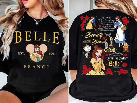 Discover 2-Sided Disney Princess Belle Shirt, Beauty And The Beast Vintage Tshirt