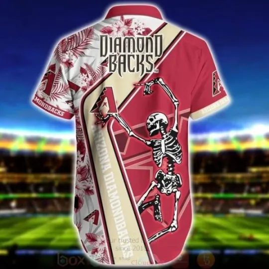 Arizonna Baseball Red Gold Dancing Skeleton Hawaiian Shirt, Gift for Fan