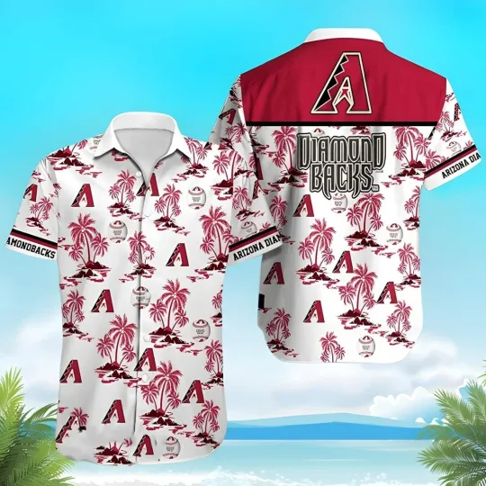 Arizonna Baseball Hawaiian Shirt White Aloha Palm Islands, Gift for Fan